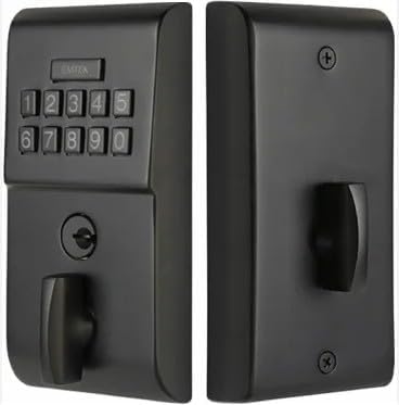 Emtek E1020 Single Cylinder Solid Brass Electronic Deadbolt (Flat Black)