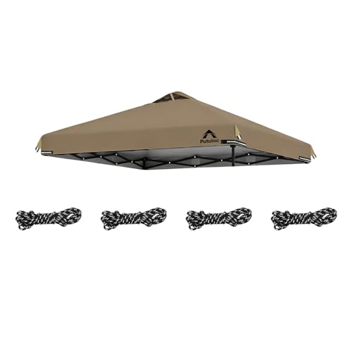 8x8ft Canopy Replacement Top Cover with Air Vent UV Protected & Waterproof Pop-up Canopy Roof Adjustable Elastic Straps for Outdoor Patio Garden Sun Shade Tent (Frame not Include) (Khaki)