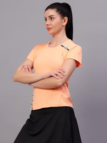 Image of Vector X Women's Plain Round Neck T-Shirt, Half Sleeves, Regular Fit, 80% Polyester 20% Spandex Lightweight Casual Sportswear Shirt Ideal for Gym Fitness Workout, Running, Yoga & Training