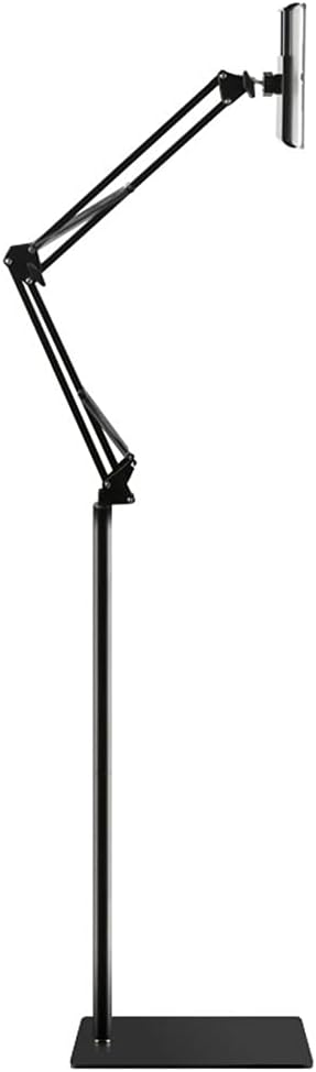 Phone/Tablet Floor Stand, Heavy Duty Steel Metal Universal Adjustable Mobile Cell Smartphone Mount Lazy Bracket 360 Degree Rotation Holder Gooseneck Clamp Flexible Long Arm (Black, 4.6 feet)