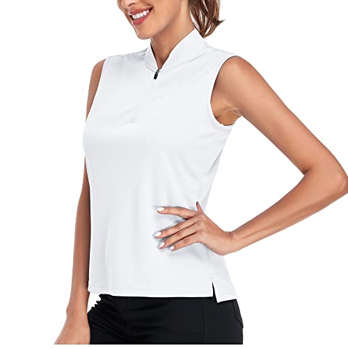 Golf Polo Shirts For Womens Sleeveless Tennis Sports Mositure Wicking Lightweight Collared Shirts Ladies Golf Apparel Clothes White Xs #TOP2