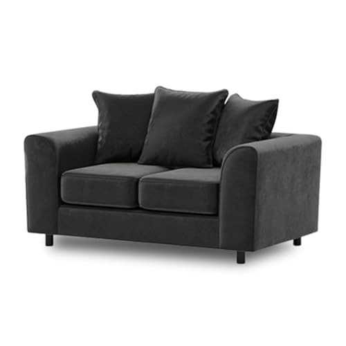 Furniture 786 Corner Sofa - Modern Black Left Hand Sofas - L Shape Plush Velvet Scatter Back Settees - Modular 3 Plus 2 Seater Sofas - Luxury 4 Settee Couch for Living Room (2 seater)