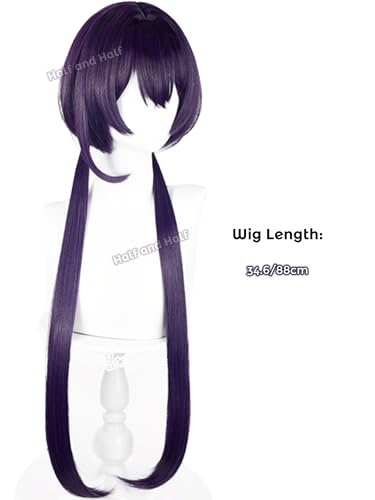 Image of Half and Half Kyouka Cosplay Wig Long Dark Purple Anime Ponytail Wig 34.6'' Deep Purple Twin Tails Wig with Bangs Detective Costume Wigs for Women Halloween Daily