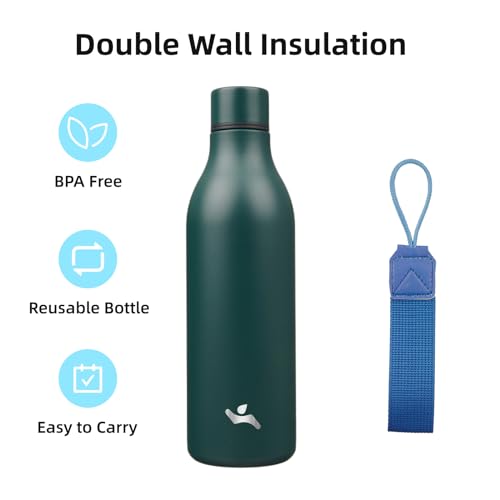 Image of Konokyo Insulated Water Bottle with Strap,25 oz Double Wall Stainless Steel Vacuum Bottles Metal Water Flask,Army green