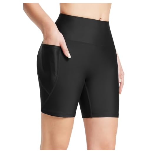 BALEAF Womens 6" High Waisted Swimwear Bottoms Shorts Tummy Control Modest Bathing Suit Swimsuits Tankini Boyshorts Board, Large, Black