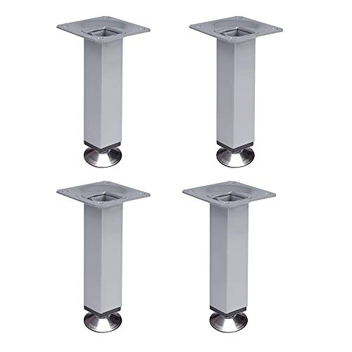 4 un. Pied carré pour meuble en acier 25x25mm Hauteur 100mm peinture aluminium avec régulateur niveleur de 15-25mm Cover