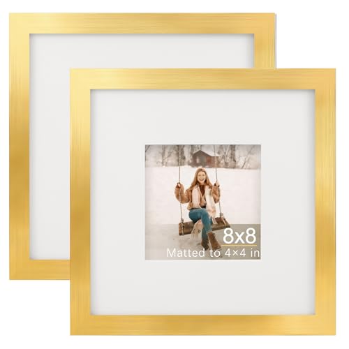 TOFOREVO 8x8 Picture Frames with 4x4 Mat Set of 2, Gold