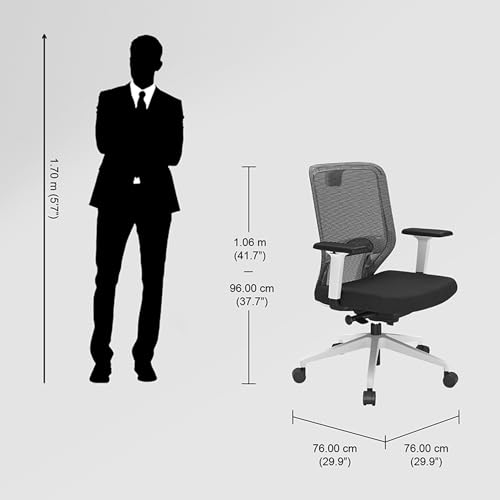 Image of Interio by Godrej Greta 2.0 Mid Back Fabric Ergonomic Chair (Black Ink with White Body, Set of 5) 1-Year Warranty, Adjustable Armrest