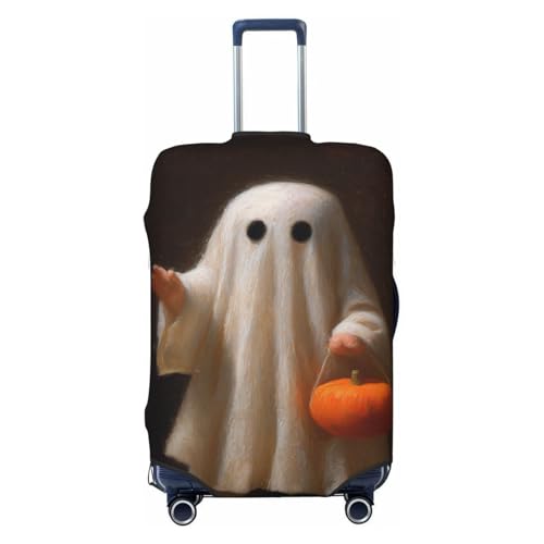 Ghost Carrying Orange Pumpkin Elastic Travel Luggage Covers Dustproof Scratch-Resistant Suitcase Protector Fit 22-24 Inch