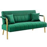 Yaheetech 2 Seater Modern Sofa Velvet Fabric Loveseat with Gold-tone Metal Arms and Legs for Bedroom, Home Office, Studio, Living Room Furniture Green