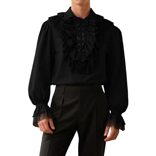 Chemise à volants style pirate médiéval pour homme en coton respirant