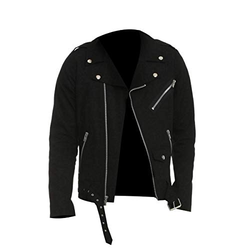 Image of Summer Lightweight Canvas Cotton Jacket Men - Punk Gothic Brando Biker Coat Classic Rock Streetwear Belted Jacket