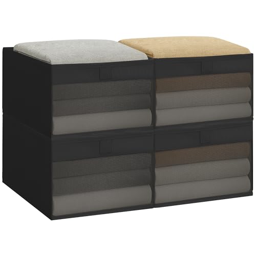 STORAGE MANIAC 4 Pack Storage Bins with Clear Window, Storage Boxes for Shelves, Sturdy Foldable Closet Organization Fabric Shelf Basket for Toy, Towel, Book, Jeans, Offices, Dorm, Wardrobe,