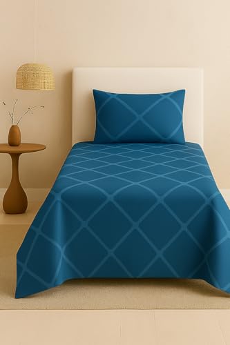 Image of DECOR2ADMIRE 300 TC Premium Glace Cotton Solid Lines Pastel Shades Bedsheet for Single Bed with 1 Pillow Cover for Home (Solid-Lines Blue, Single 60 inch x 90 inch)