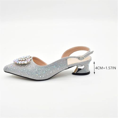 Women Italian Shoes And Bag Set Full Rhinestones Slip On Dress Shoes Matching Clutch Bags Set Purple 434