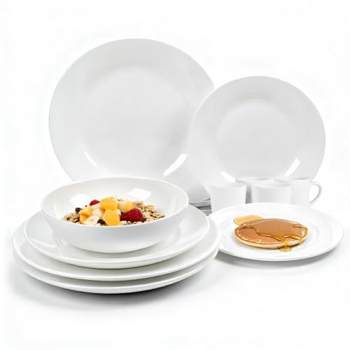 La mejor comparación de Platos los 5 mejores. 47 BETEAVON Juego de Vajilla Redonda de Vidrio Opal de 16 Piezas para 4 Personas | Platos Blancos Modernos, Tazas y Cubiertos | Elegante, Resistente y Apto para Lavavajillas