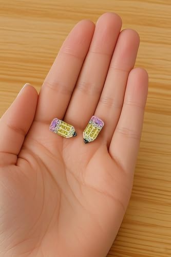 ROSTIVO Mini Pencil Stud Earrings for Women – Cute Lightweight Acrylic Jewelry with Glitter Detail, Fun School Teacher Earrings image 4