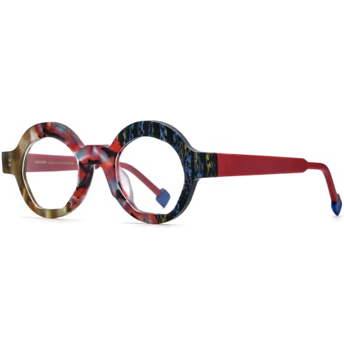 Image of HEPIDEM Multicolor Acetate Glasses Frame Women,Oversize Round Optical Eyeglasses