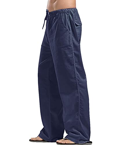 SOMTHRON Men's Loose Plus Cotton Linen Summer Breathable Casual Cropped Pants Solid Drawstring Sweatpants Joggers2