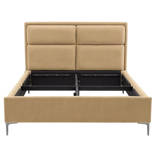 Image of Wakefit Bed | Queen (78 X 60) Solid Wood Bed, Upholstered, Without Storage, 3 Year Warranty - Zewail - Napoli Beige