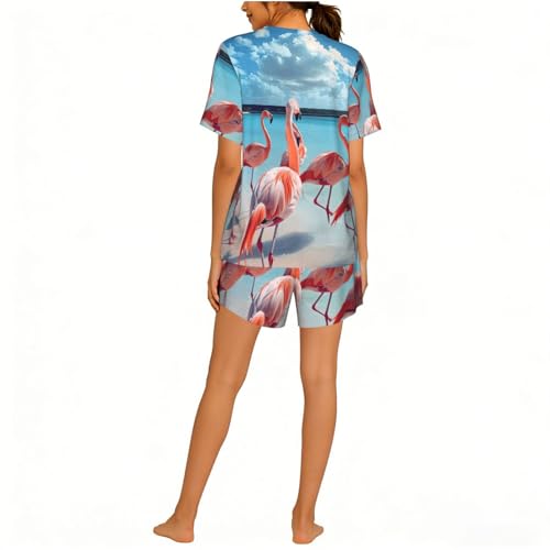 Imprimé flocage de flamants roses sur la plage : le t-shirt anti-décoloration
