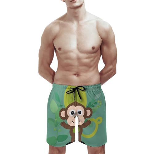 Mens Shorts Cartoon Monkey Men Swim Trunks Quick-Dry Beach Shorts with Drawstring Pocket Bathing Suit3