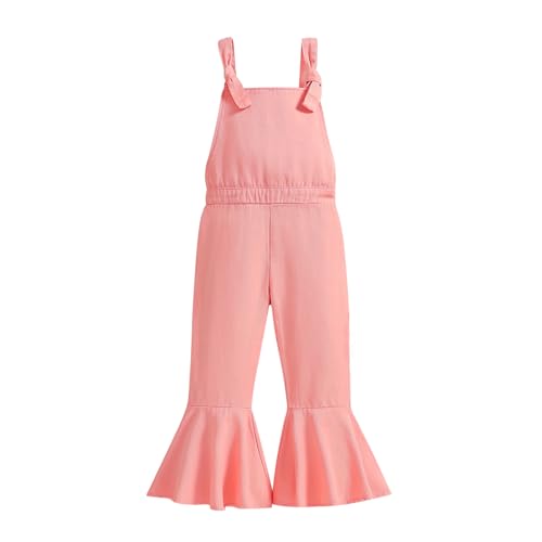 ZAXARRA Toddler Baby Girl Overalls Halter Baby Bell Bottom Baby Flare Leg Jumpsuit Spring Summer Clothes (Pink, 6-7 Years)