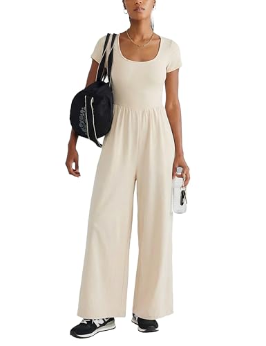 MAKABO Women's Short Sleeve Oatmeal Jumpsuit 2026 One Piece Long