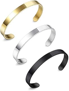 Finrezio 3 PCS 8MM Stainless Steel Plain Polished Finish Cuff Bangle Bracelets Set