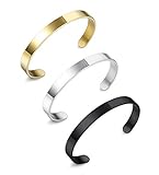 Finrezio 3 PCS 8MM Stainless Steel Plain Polished Finish Cuff Bangle Bracelets Set for Men Women