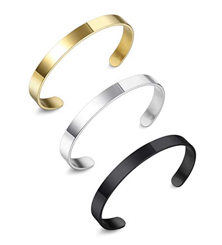 Finrezio 3 PCS 8MM Stainless Steel Plain Polished Finish Cuff Bangle Bracelets Set