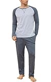 Tefola Traje de Pijama para Hombres, Blusa de Algodón de Manga Larga Y Traje de Sueño de Pantalones Largos, Dos Pijamas,...
