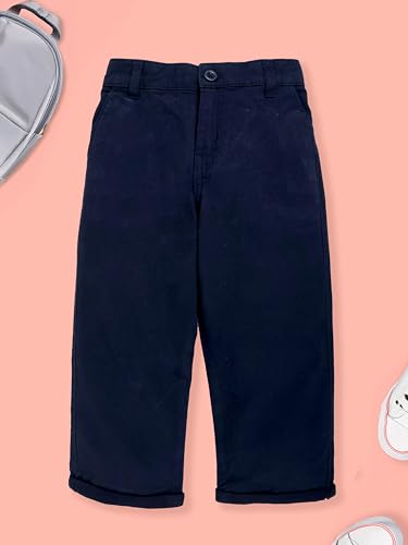 Image of KiddoPanti Boys 100% Cotton Twill Chinos Pant | Comfortable Regular Fit | 2 Side Pocket, 2 Back Pocket | Ankle Length | Back Elasticated Waistband with Button Zip Open Fly