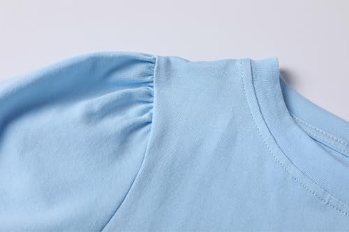 Image of Girls' Puff Sleeve Cotton T-Shirt Cute Summer Tops for Girls