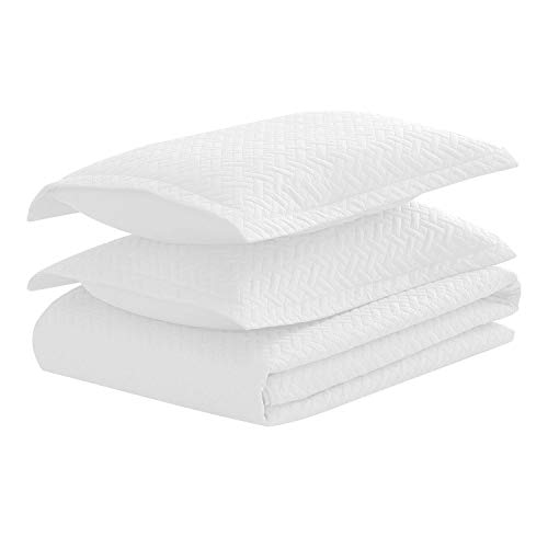 Basic Choice 3-Piece Light Weight Oversize Quilted Bedspread Coverlet Set - White, Full / Queen #TOP2