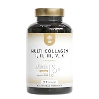 Multi Collagen 1650mg Type I, II, III, V, X. Bovine & Marine Collagen Peptides. 180 Capsules Enhanced with Vitamin C. High Strength Collagen for Joints, Hair and Skincare. N2 Natural Nutrition