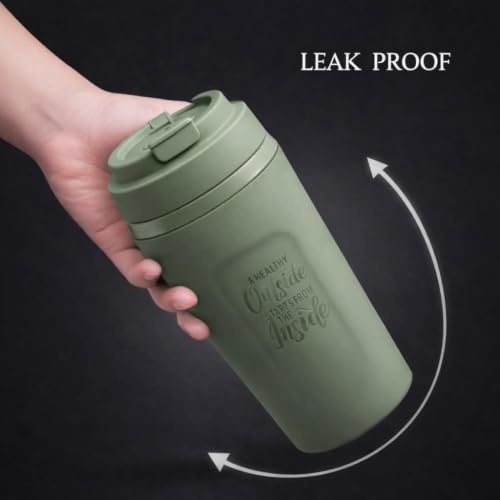 Image of SMAX 450ML Double Wall Coffee Mug with Lid | Reusable Travel Cup for Tea & Coffee | Office, Home & Travel | Green