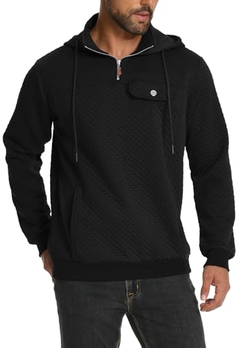 Image of MLANM Men's Quarter Zip Hoodie Sweatshirt Long Sleeve Black S