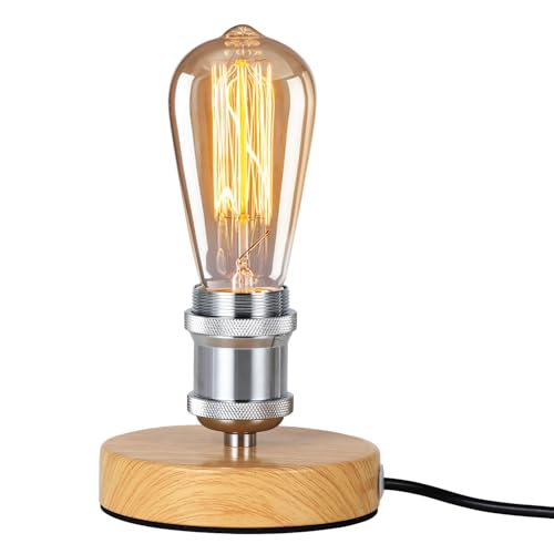 yekulanyue Vintage Table Lamp, Industrial E27 Edison Desk Lamp Holder,Bedside Desk Lamps for Cafe Bar Bedroom Living Dining Room (Bulb Not Included) (Beige)