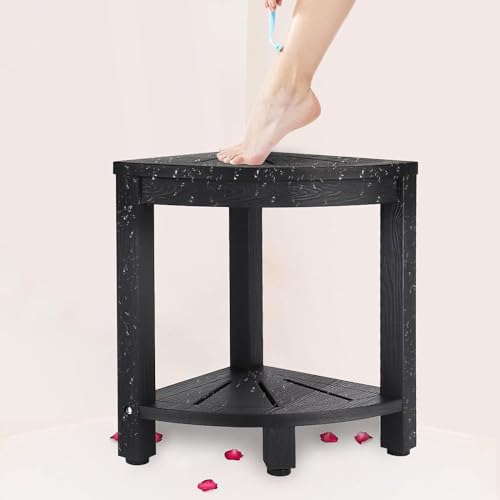 Reposapiés de ducha de 17 pulgadas, no mohoso, banco de esquina con estante de almacenamiento, taburete de ducha repelente al agua para afeitarse piernas, asiento de esquina para baño, sala de estar,