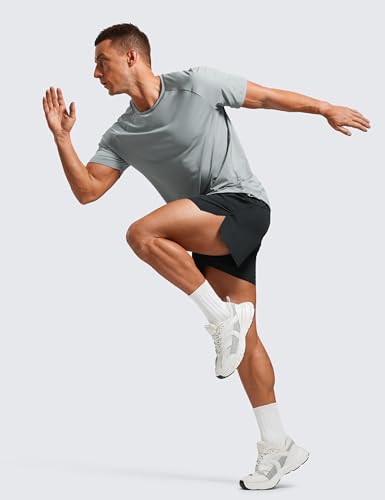 CRZ YOGA Mens Side Split Running Shorts 4'' - Quick Dry for Athletic Gym Workout with Zip Pocket and Brief Liner3