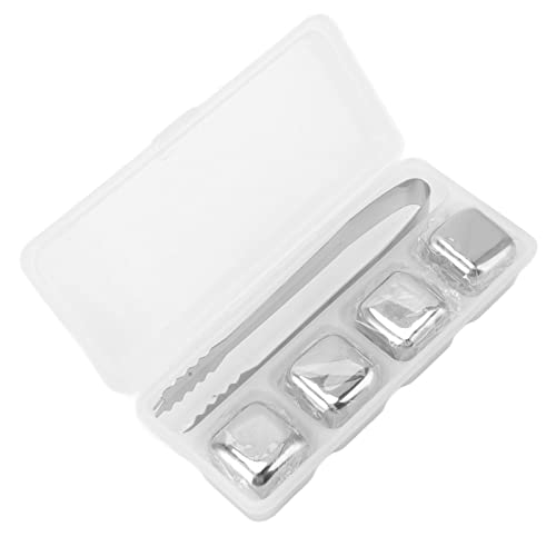 4 Pezzi Cubetti di Ghiaccio in Acciaio Inox Cubetti di Ghiaccio Riutilizzabili Pietre di Whisky per Lucidare Bevande Chilling Stone Rocce di Whisky di Raffreddamento(4 pezzi con pinza per ghiaccio)