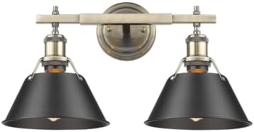 Golden Lighting 3306-BA2 AB-BLK Orwell Bath Vanity, Aged Brass with Black Shade- Ceiling Light, Vanity Light, Bathroom Vanity Light, Vanity Lights for Bathroom,