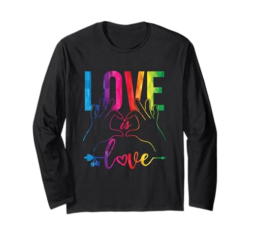 Love is Love LGBT Arcobaleno Cuore Gay Pride Love Rainbow Maglia a Manica
