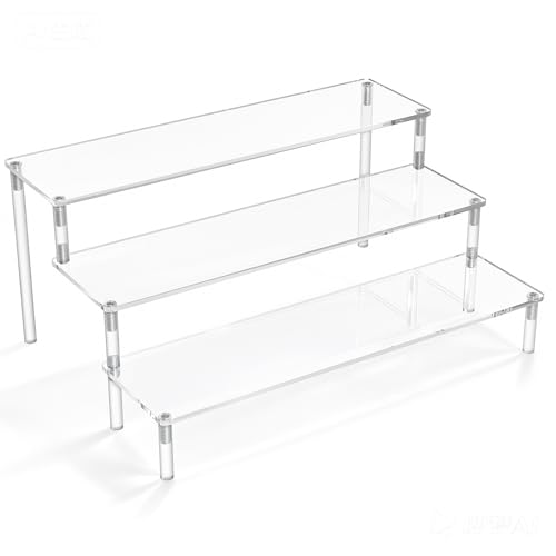 Acrylic Display Risers,Clear Display Risers Stand Small Mini Shelf 3 Tiered Cupcake Stand for Food Desserts Stand Shelves for Party Perfume Organizer Toys Figures Collections Cosmetic Products Tabletop Use