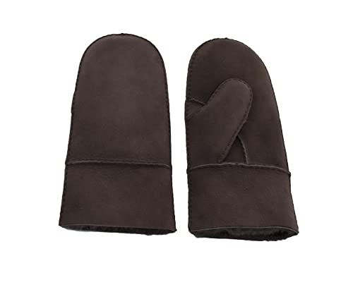 Reissner Lammfelle warme Merino Lammfell Fäustlinge Faust Handschuhe für Damen und Herren HDS-FAUST1-L-BRA braun L (Handumfang 22cm)