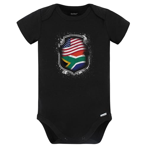 Really Awesome Shirts South African American Shirt Flags of South Africa and USA Baby Bodysuit (Black), 3-6 Months Black
