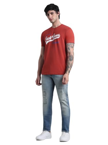 Image of Jack & Jones Men's Cotton Typography Slim Fit Round Neck T-Shirt