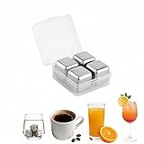 Stainless Steel Whiskey Stones Gift Set, Reusable Ice Cubes for Drinks with Tongs & Storage Box, Fast Cooling Metal Rocks for Bourbon, No Dilution, for Men (M)