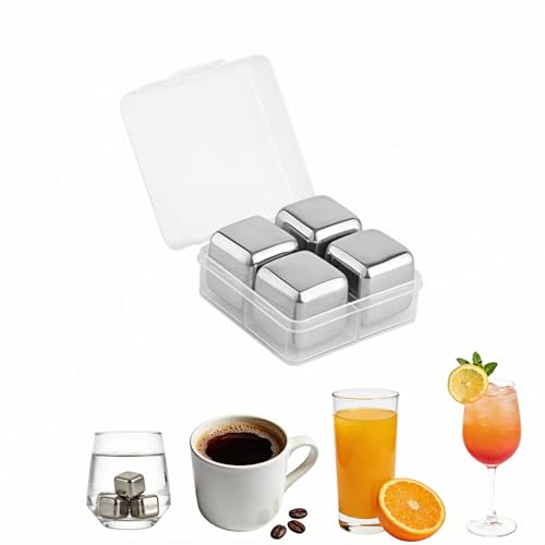 Stainless Steel Whiskey Stones Gift Set, Reusable Ice Cubes for Drinks with Tongs & Storage Box, Fast Cooling Metal Rocks for Bourbon, No Dilution, for Men (M)